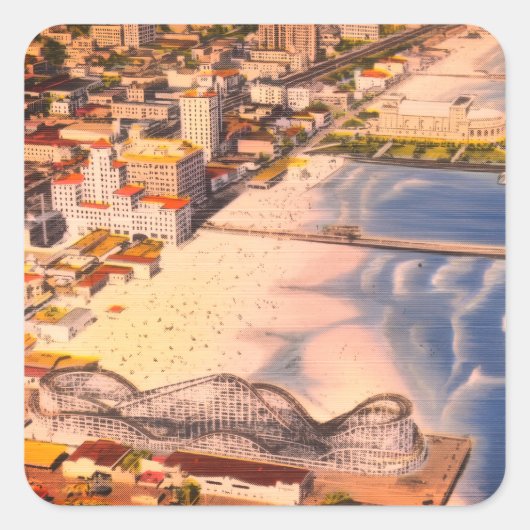 Retro Historical Long Beach, California Boardwalk Quadratischer Aufkleber (Vorderseite)