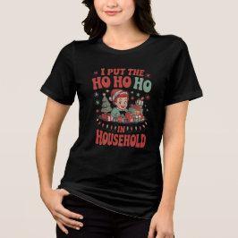 Retro Ho Ho Ho Christmas Typography Tri-Blend Shirt
