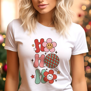 Retro Ho Ho Ho Farbige Blumen Weihnachten Tri-Blend Shirt