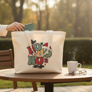 Retro Ho Ho Weihnachtsfeiertag Holly Weihnachtsman Jumbo Stoffbeutel