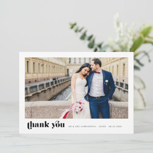 Retro Hochzeit Danke Fotokarte (Stehend Vorderseite)