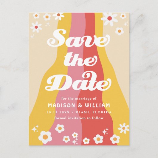 Retro-Hochzeit das Datum speichern Postkarte (Vorderseite)