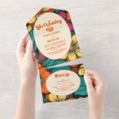 Retro Hochzeit der 70er Jahre All In One Einladung (Abreißen)