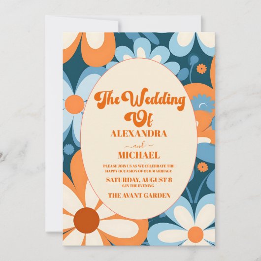 Retro Hochzeit der 70er Jahre Einladung (Vorderseite)