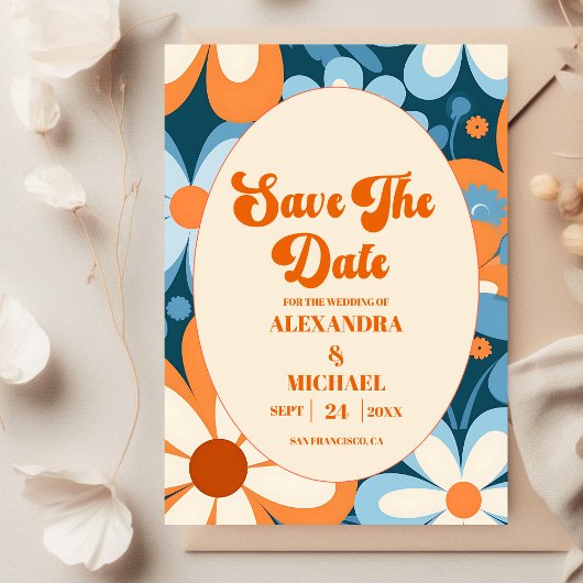 Retro Hochzeit der 70er Jahre Save The Date