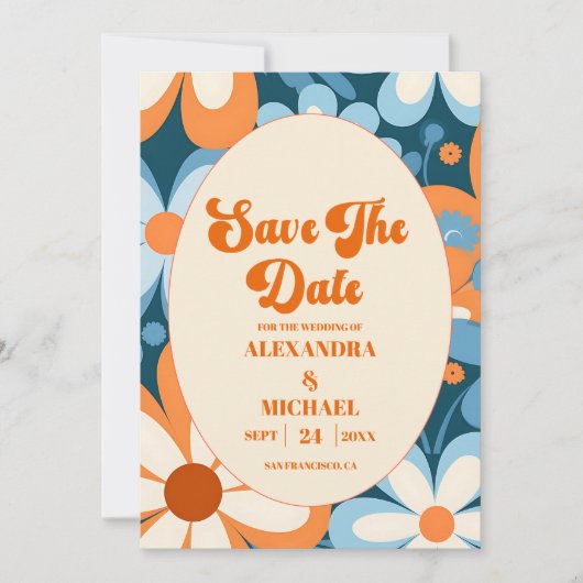 Retro Hochzeit der 70er Jahre Save The Date (Vorderseite)
