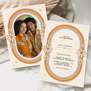 Retro-Hochzeit Gold Vintage 70er Jahre Bunt Groovy Folieneinladung