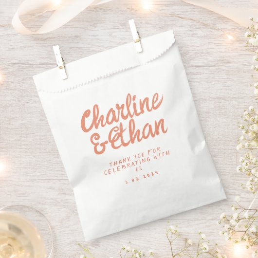 Retro-Hochzeit in rosa Pastellhandschrift Geschenktütchen (Ausgeschnitten)