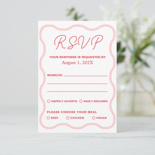 Retro-Hochzeit in Rosa und Korallen RSVP Karte