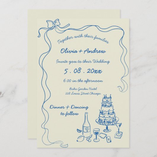Retro-Hochzeit mit Handschrift Einladung (Vorne/Hinten)