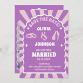 Retro-Hochzeit mit lila Foto Save The Date (Vorne/Hinten)