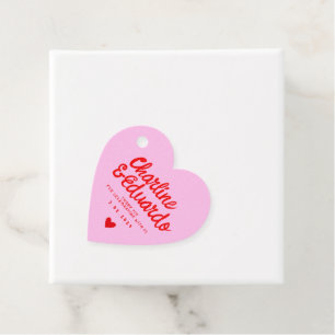 Retro-Hochzeit mit rosa und roter Handschrift Dank Geschenkanhänger