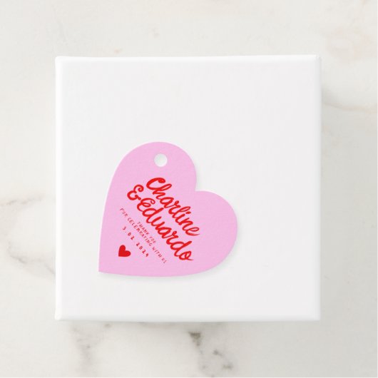 Retro-Hochzeit mit rosa und roter Handschrift Dank Geschenkanhänger (Beispiel)