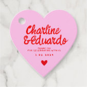 Retro-Hochzeit mit rosa und roter Handschrift Dank Geschenkanhänger (Vorderseite)