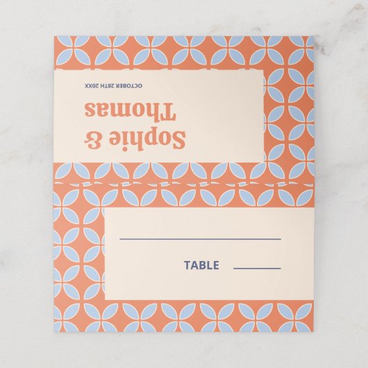 Retro-Hochzeit Mitte des Jahrhunderts Platzkarte (Außenseite Aufgefaltet)