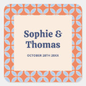 Retro-Hochzeit Mitte des Jahrhunderts Quadratischer Aufkleber (Vorderseite)