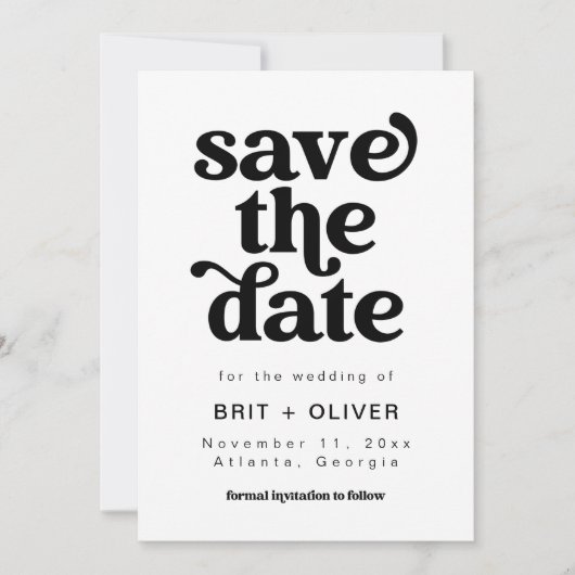 Retro-Hochzeit Speichern Sie die Datumskarte Einladung (Vorderseite)