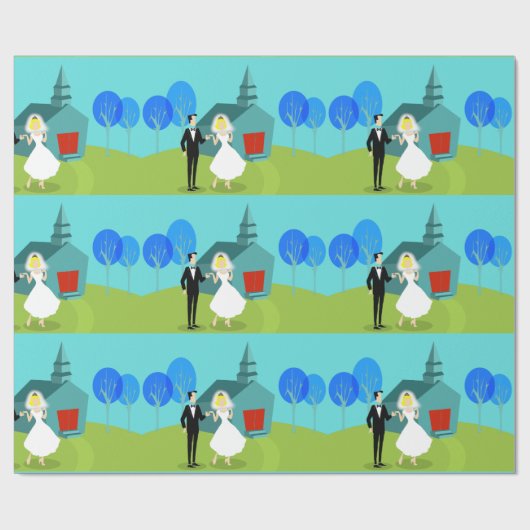 Retro Hochzeits-Paar-Packpapier Geschenkpapier (Flach)