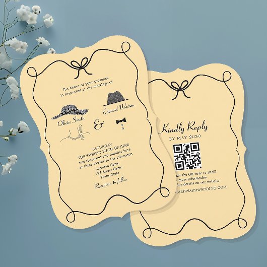 Retro-Hochzeitseinladung mit QR-Code Einladung