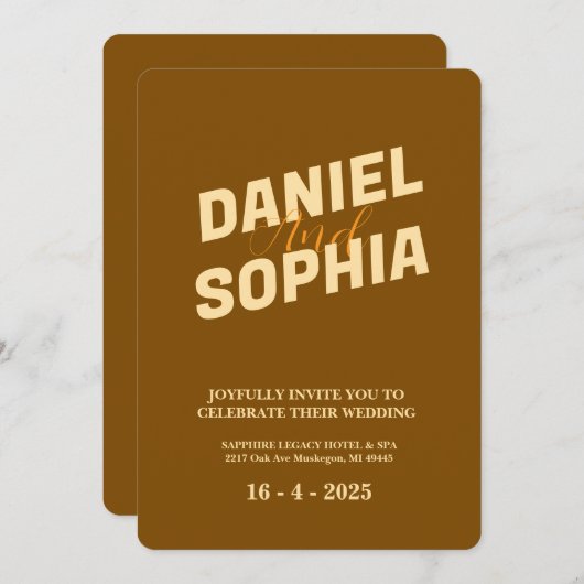 Retro Hochzeitskarte braun Einladung (Vorne/Hinten)