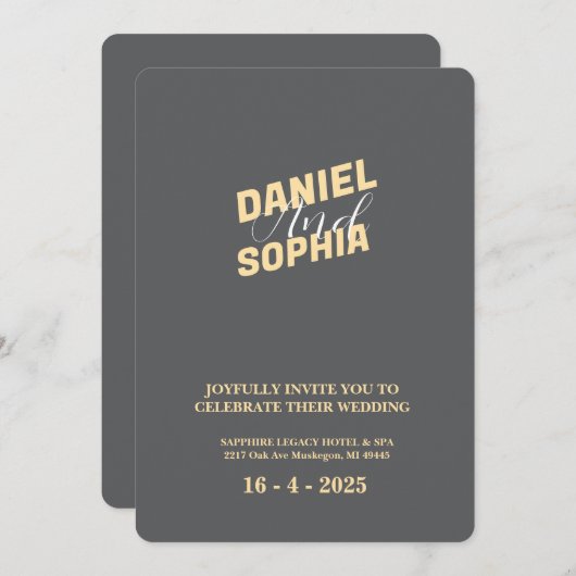 Retro Hochzeitskarte grau Einladung (Vorne/Hinten)