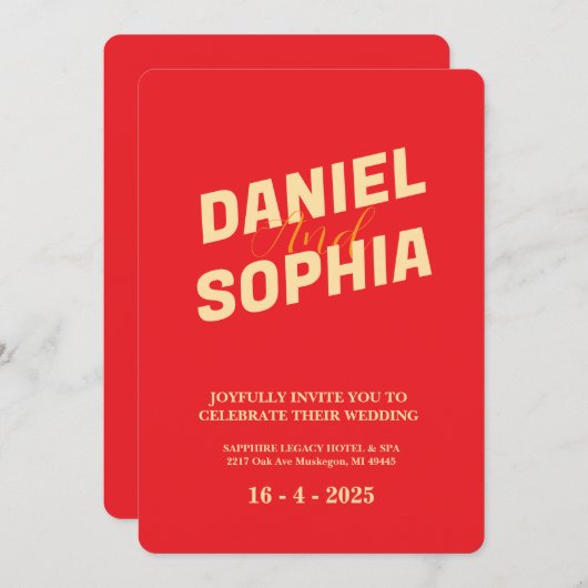 Retro Hochzeitskarte Rot Einladung (Vorne/Hinten)