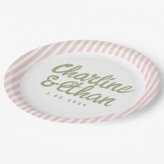 Retro Hochzeitspapier-Teller von Pastel Handwritin Pappteller (Schrägansicht)
