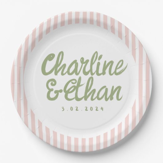 Retro Hochzeitspapier-Teller von Pastel Handwritin Pappteller (Vorderseite)