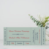 Retro Hochzeitsticket Ankündigung Datum freihalten (Stehend Vorderseite)