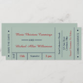 Retro Hochzeitsticket Ankündigung Datum freihalten (Vorne/Hinten)