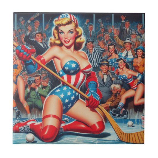 Retro Hockey-Button Fliese (Vorderseite)