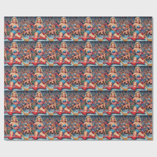 Retro Hockey-Button Geschenkpapier (Flach)