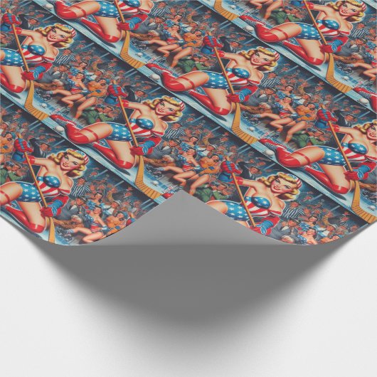 Retro Hockey-Button Geschenkpapier (Ecke)