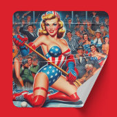 Retro Hockey-Button Quadratischer Aufkleber