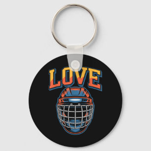 Retro-Hockey-Liebe Groovy-Blumen und Helm Schlüsselanhänger