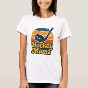 Retro-Hockey-Mama-Sonnenuntergang-Stick-und-Puck-D T-Shirt