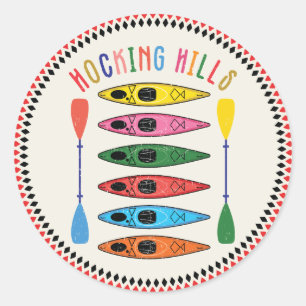 Retro Hocking Hills Kayaking Runder Aufkleber