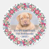 Retro Holiday Blumenstrauß Foto Festivals Runder Aufkleber (Vorderseite)
