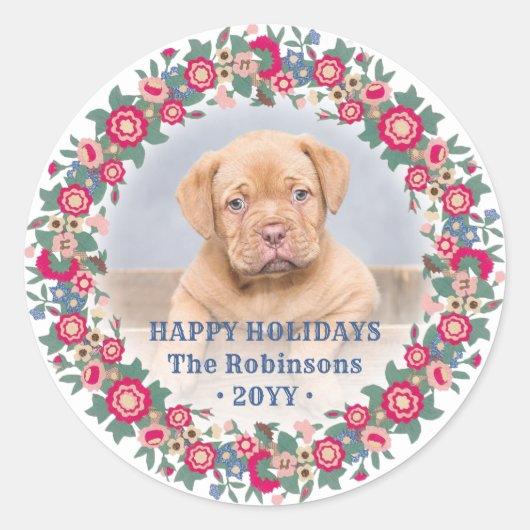 Retro Holiday Blumenstrauß Foto Festivals Runder Aufkleber (Vorderseite)