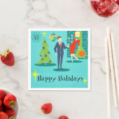 Retro Holiday Cartoon Couple Cocktail Napkins Serviette (Beispiel)