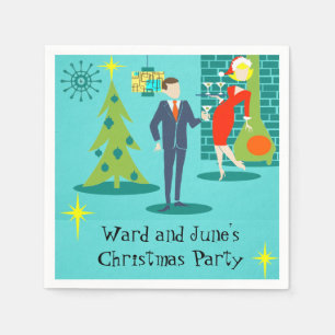 Retro Holiday Cartoon Couple Cocktail Napkins Serviette