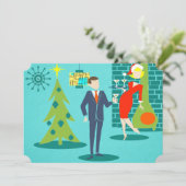 Retro Holiday Cartoon Paar Party Einladungen (Stehend Vorderseite)