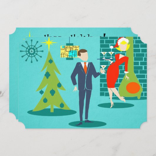 Retro Holiday Cartoon Paar Party Einladungen (Vorne/Hinten)