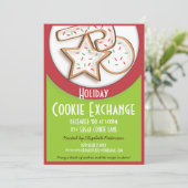 Retro Holiday Cookie Exchange in Rot und Grün Einladung (Stehend Vorderseite)