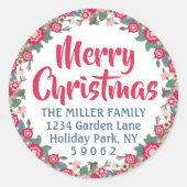 Retro Holiday Floral Round-Rücksendeadresse Runder Aufkleber (Vorderseite)