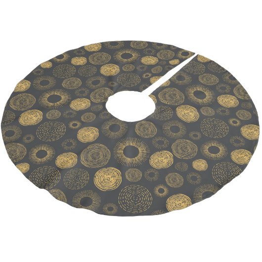 Retro Holiday Gold Burst Sparkler Weihnachten Polyester Weihnachtsbaumdecke (Schrägansicht)