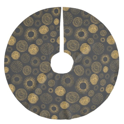 Retro Holiday Gold Burst Sparkler Weihnachten Polyester Weihnachtsbaumdecke (Vorderseite)