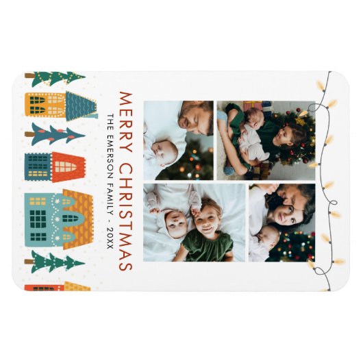 Retro Holiday House Card Magnet (Horizontal)