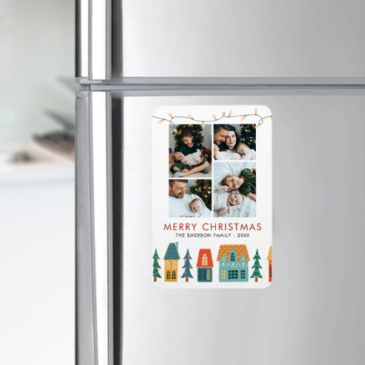 Retro Holiday House Card Magnet