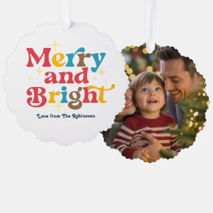 Retro Holiday Merry & Bright Retro Weihnachten Fot Ornament Karte